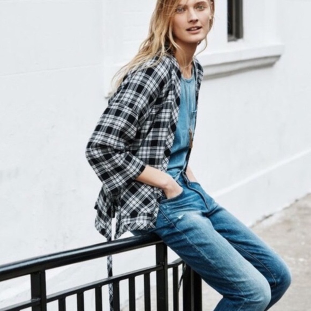 Madewell Kimono Wrap Jacket, Rigby Plaid, M